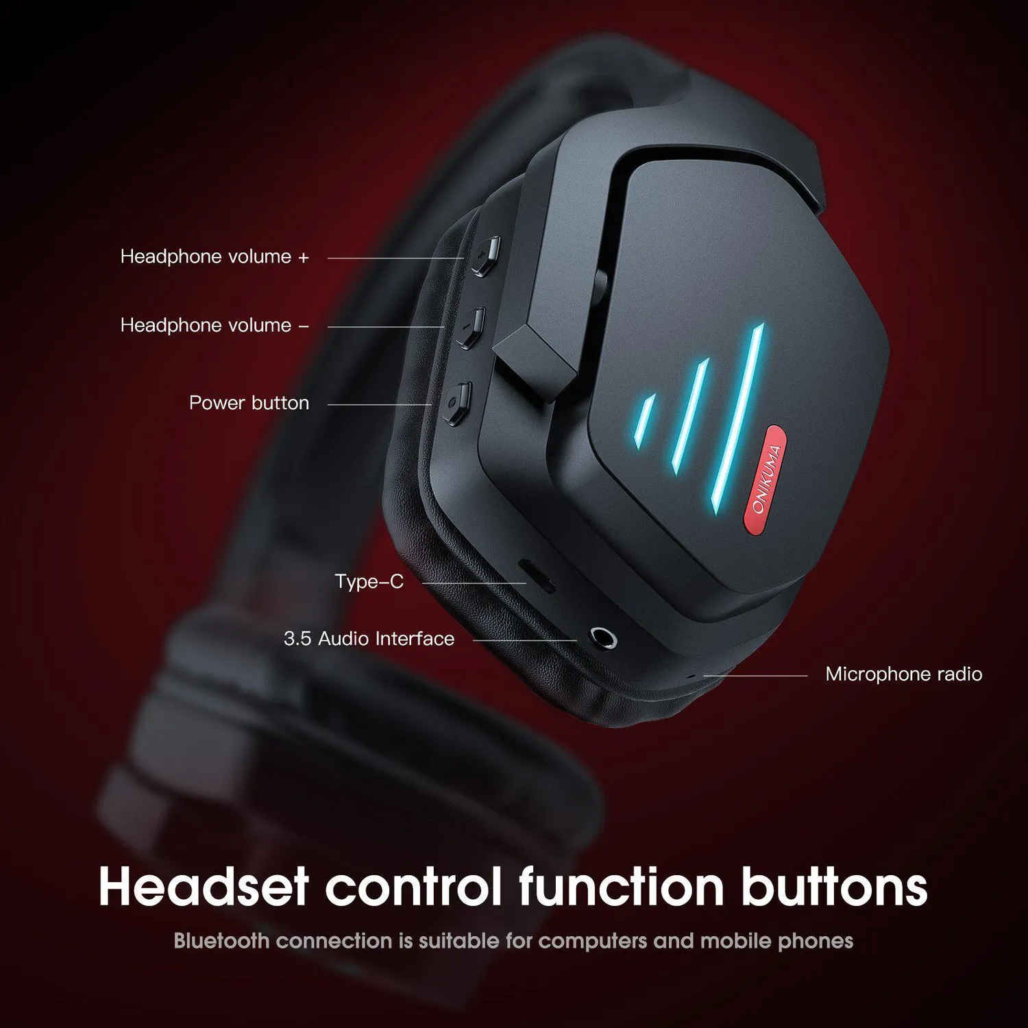 ONIKUMA B60 draadloze headset zwart bluetooth