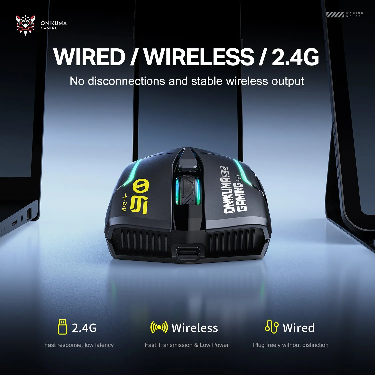 ONIKUMA DM06 gaming muis zwart tri-mode – 12800 DPI
