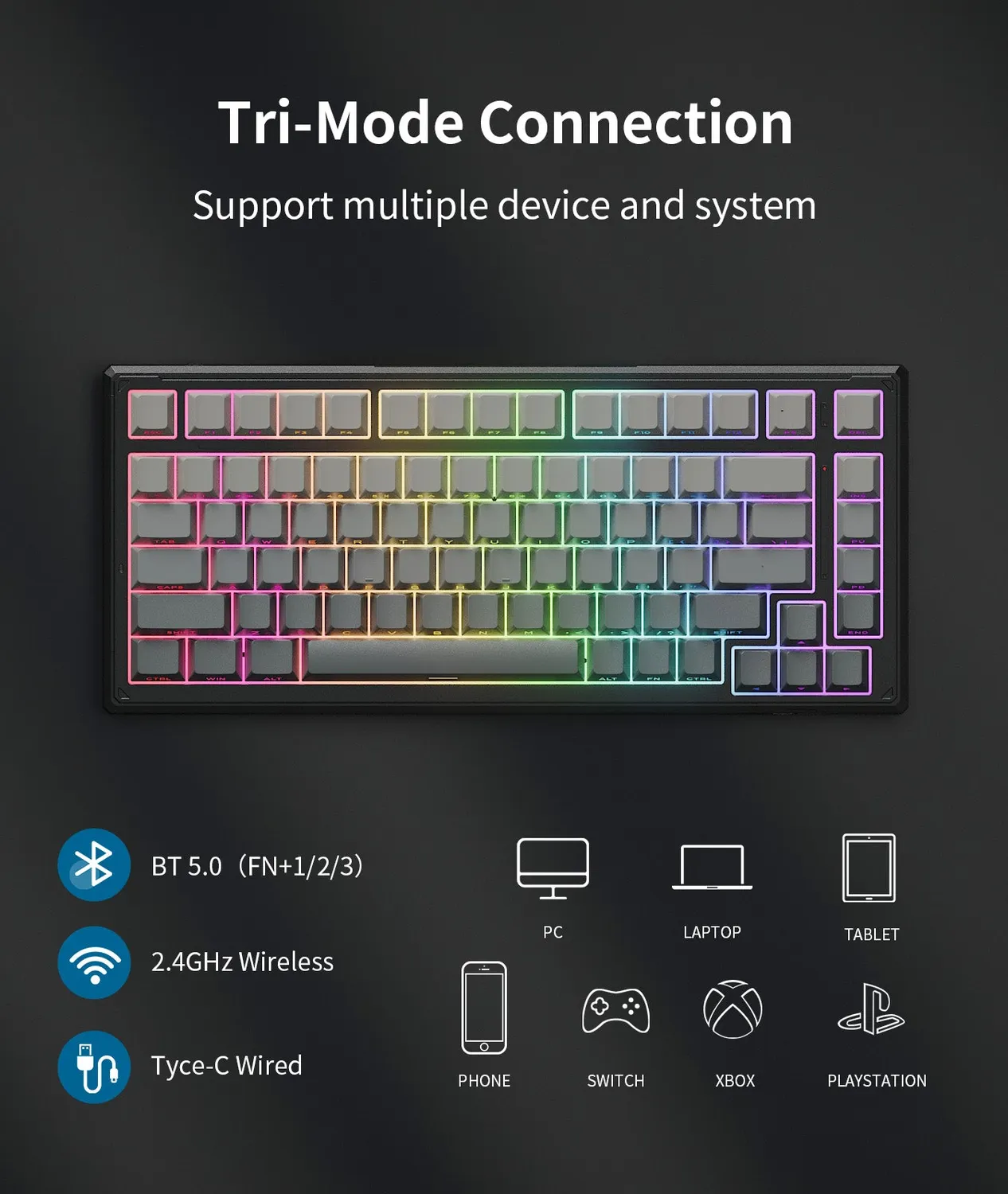 ONIKUMA G83 gaming toetsenbord zwart draadloos RGB