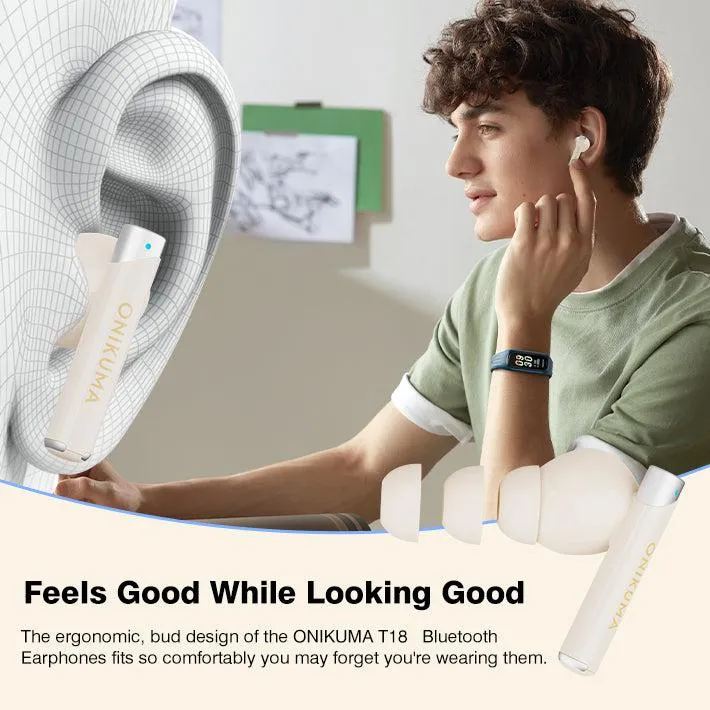ONIKUMA T18 bluetooth oordopjes beige retro