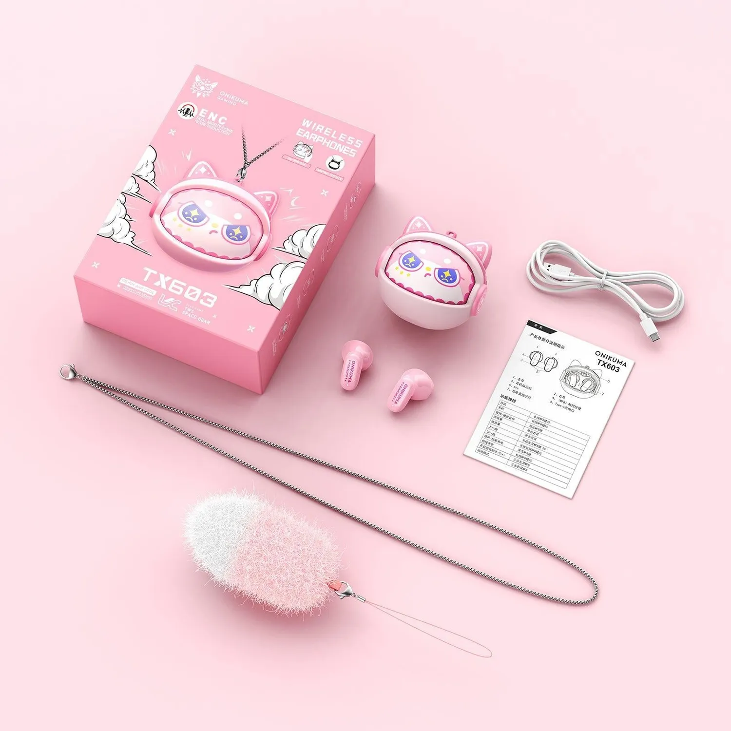 ONIKUMA TX603 oordopjes roze nekband ENC
