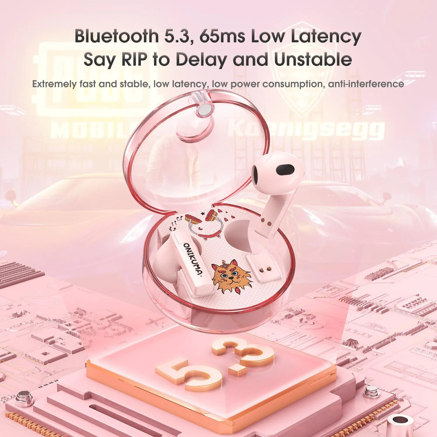 ONIKUMA T301 oordopjes draadloos roze touch control