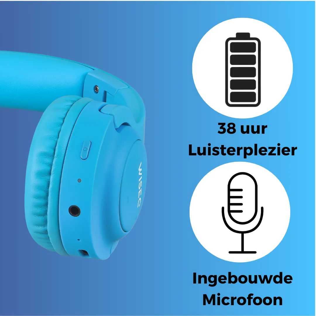 WISEQ Hero kinderkoptelefoon blauw 38 uur volumebegrensd
