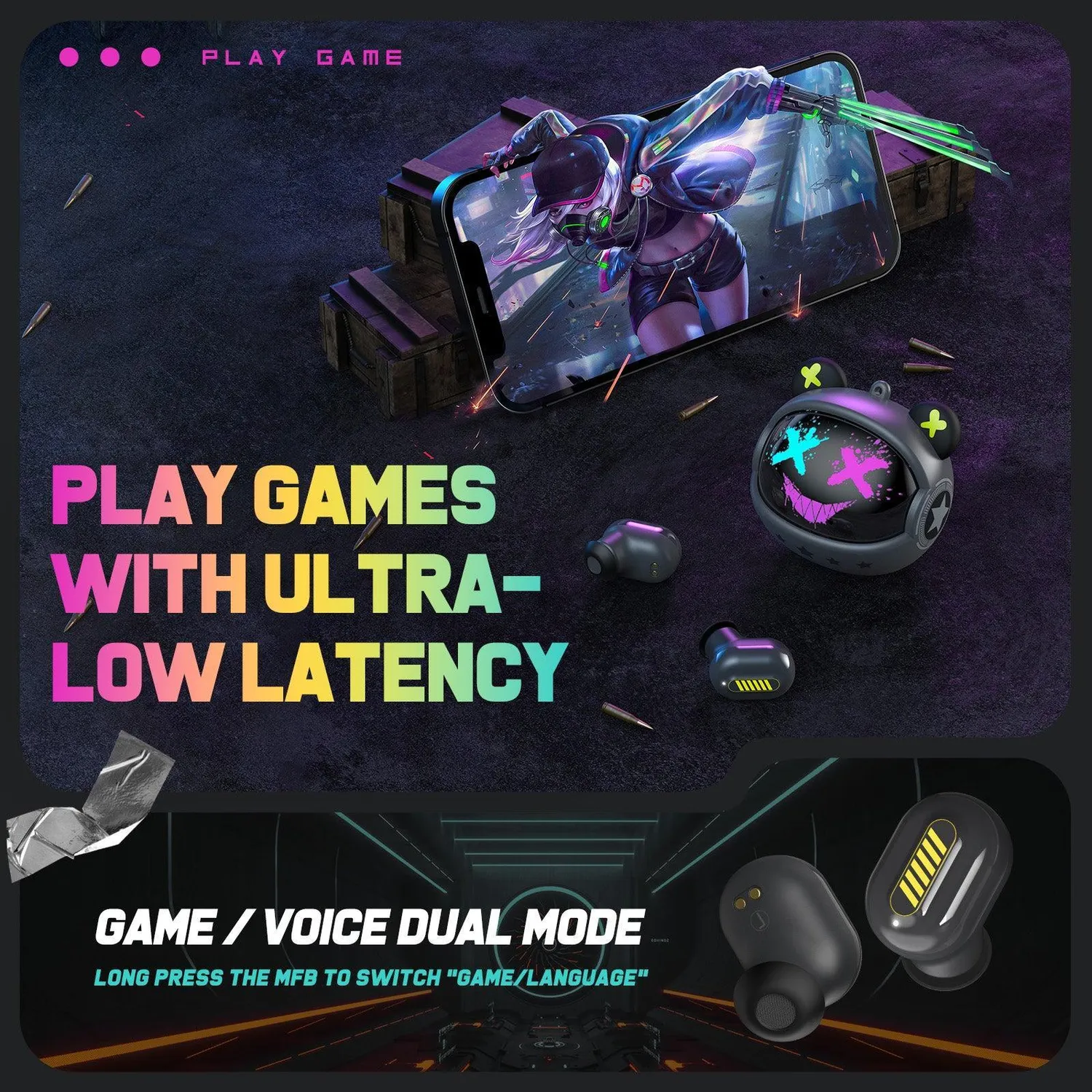 ONIKUMA T20 TWS gaming oordopjes zwart 5 uur