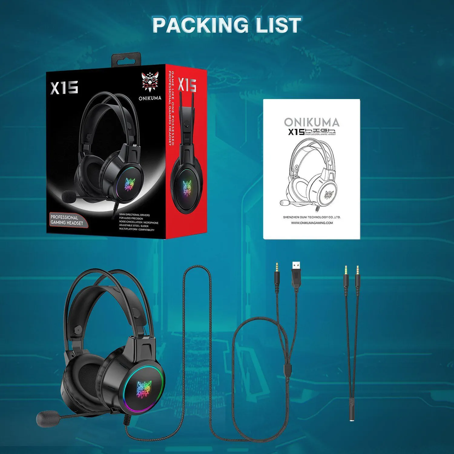 ONIKUMA X15 PRO gaming headset zwart – surround sound