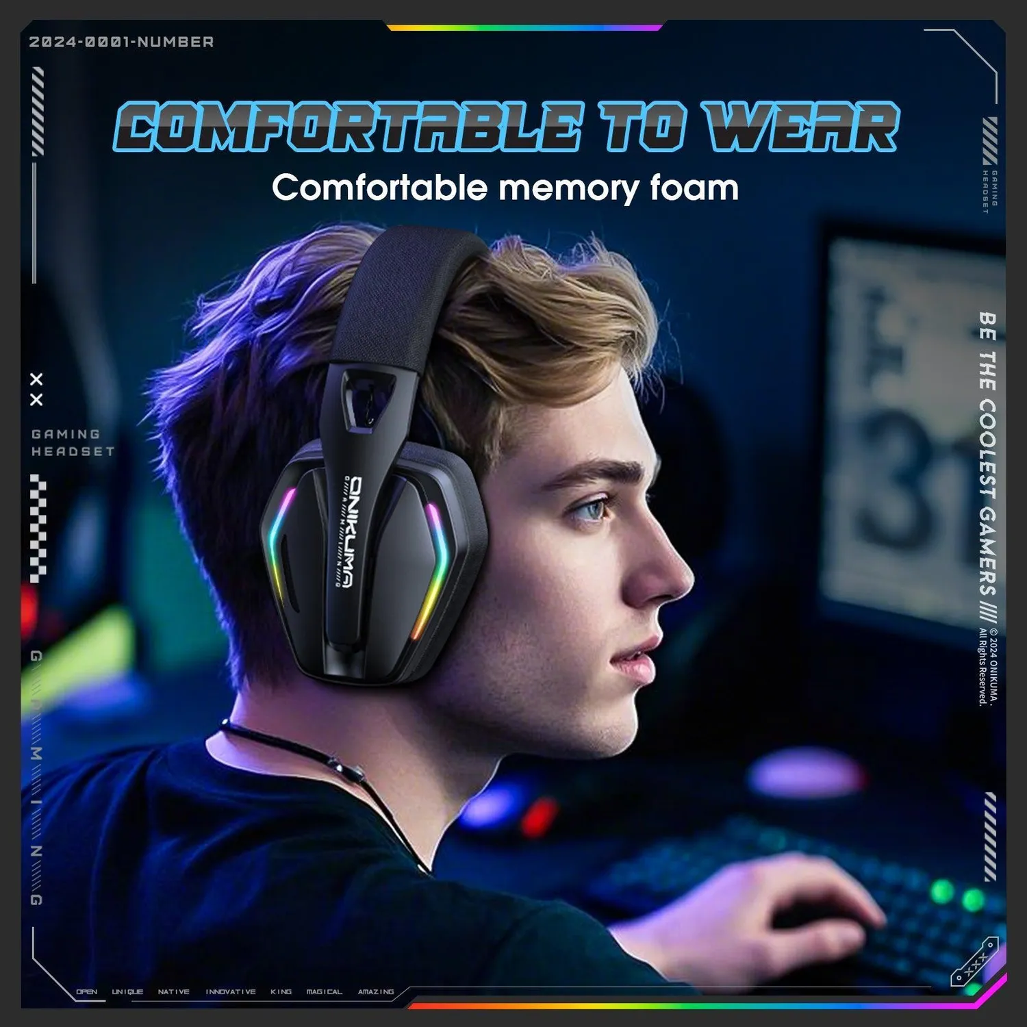ONIKUMA GT826 gaming headset zwart 3-modi 20 uur
