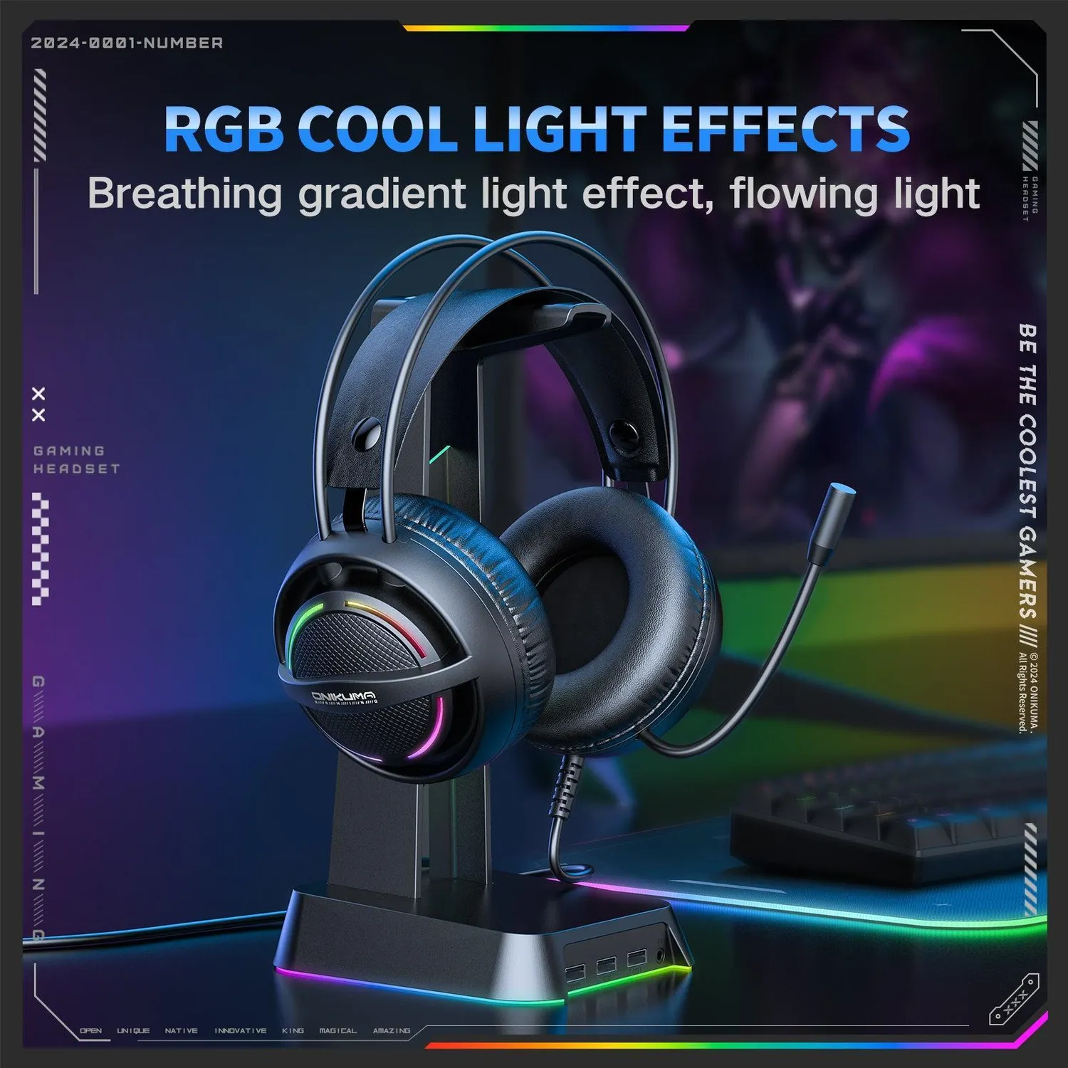 ONIKUMA X88 gaming headset zwart RGB 50mm