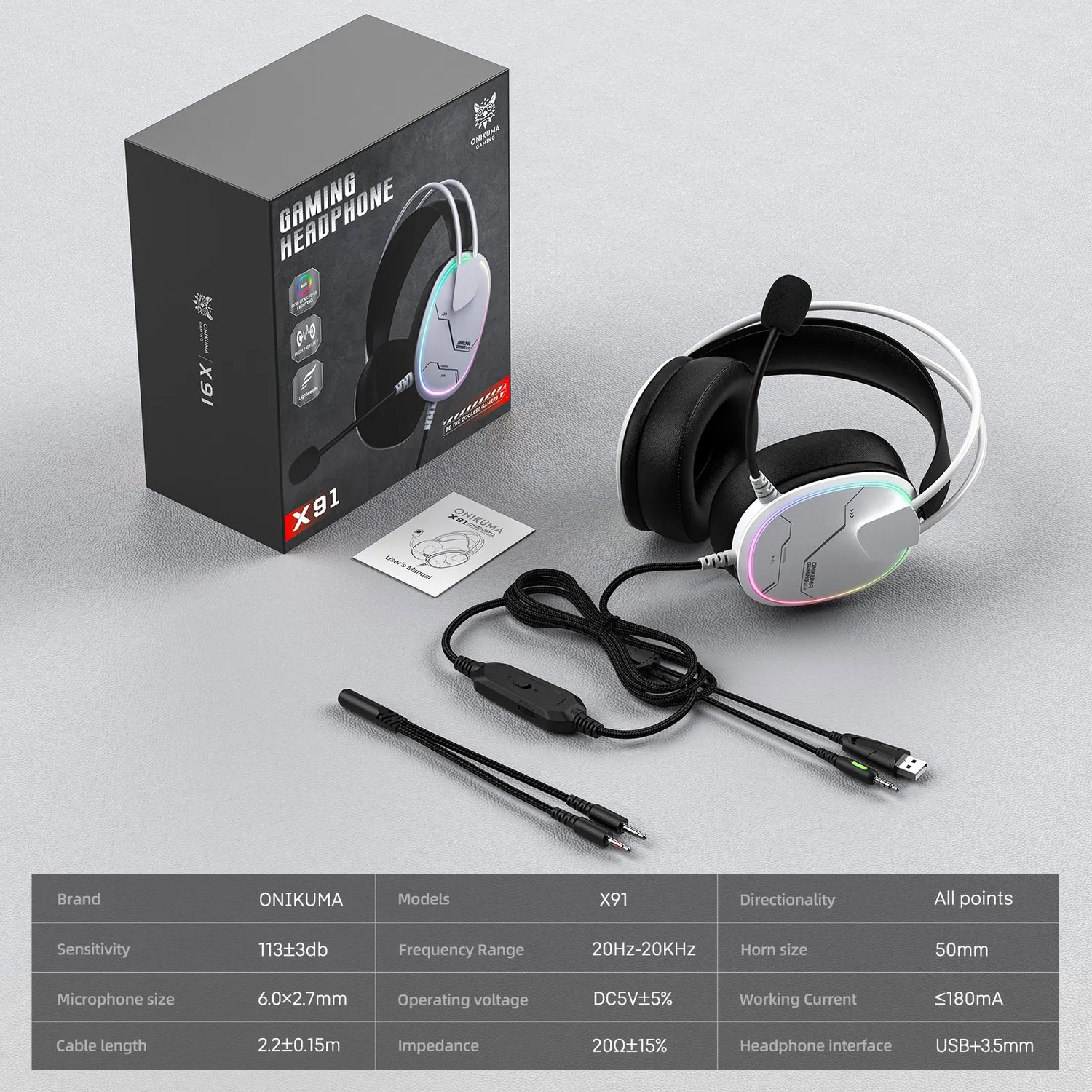 ONIKUMA X91 gaming headset zwart bedraad – met RGB