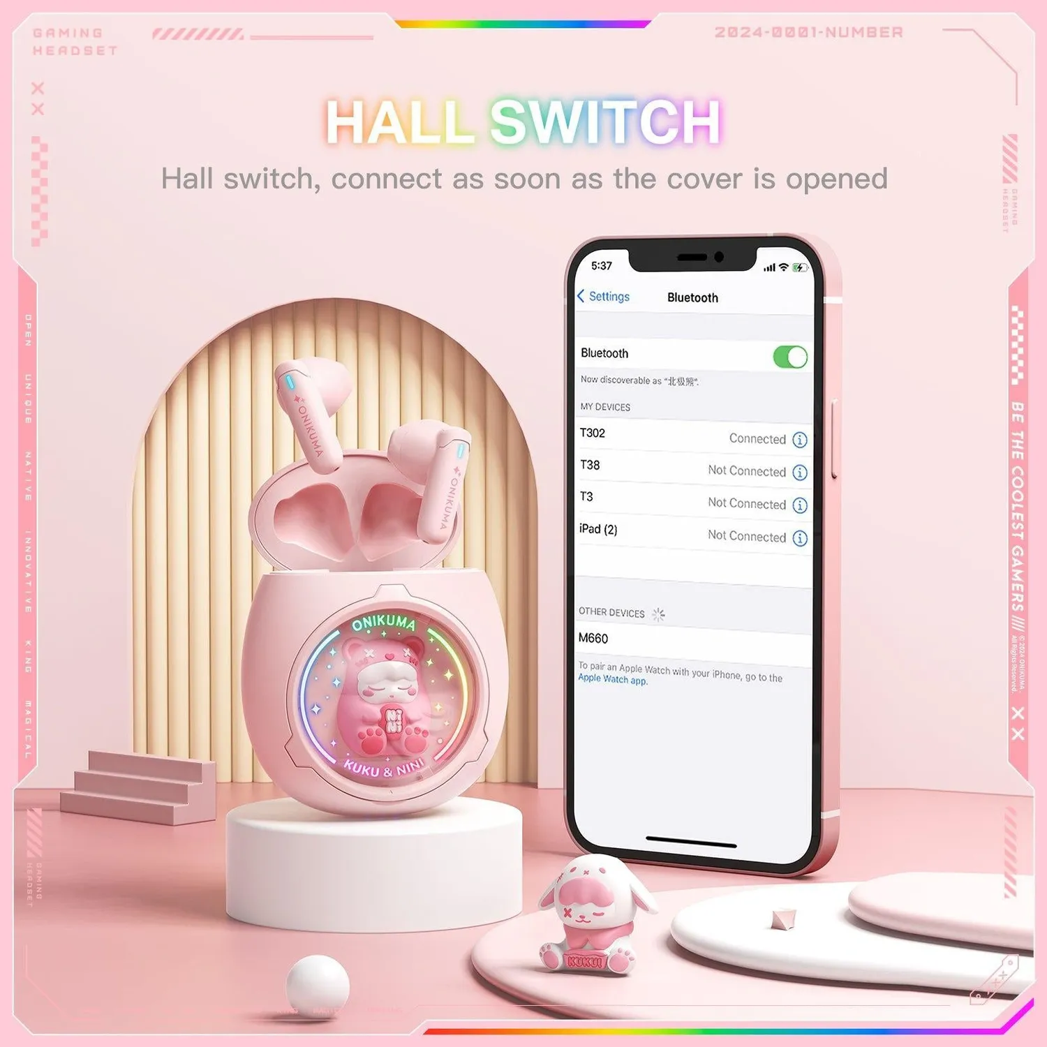 ONIKUMA T302 oordopjes roze met laadcase