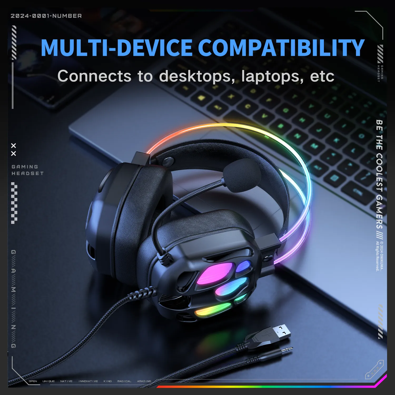 ONIKUMA X89 gaming headset zwart met RGB en microfoon