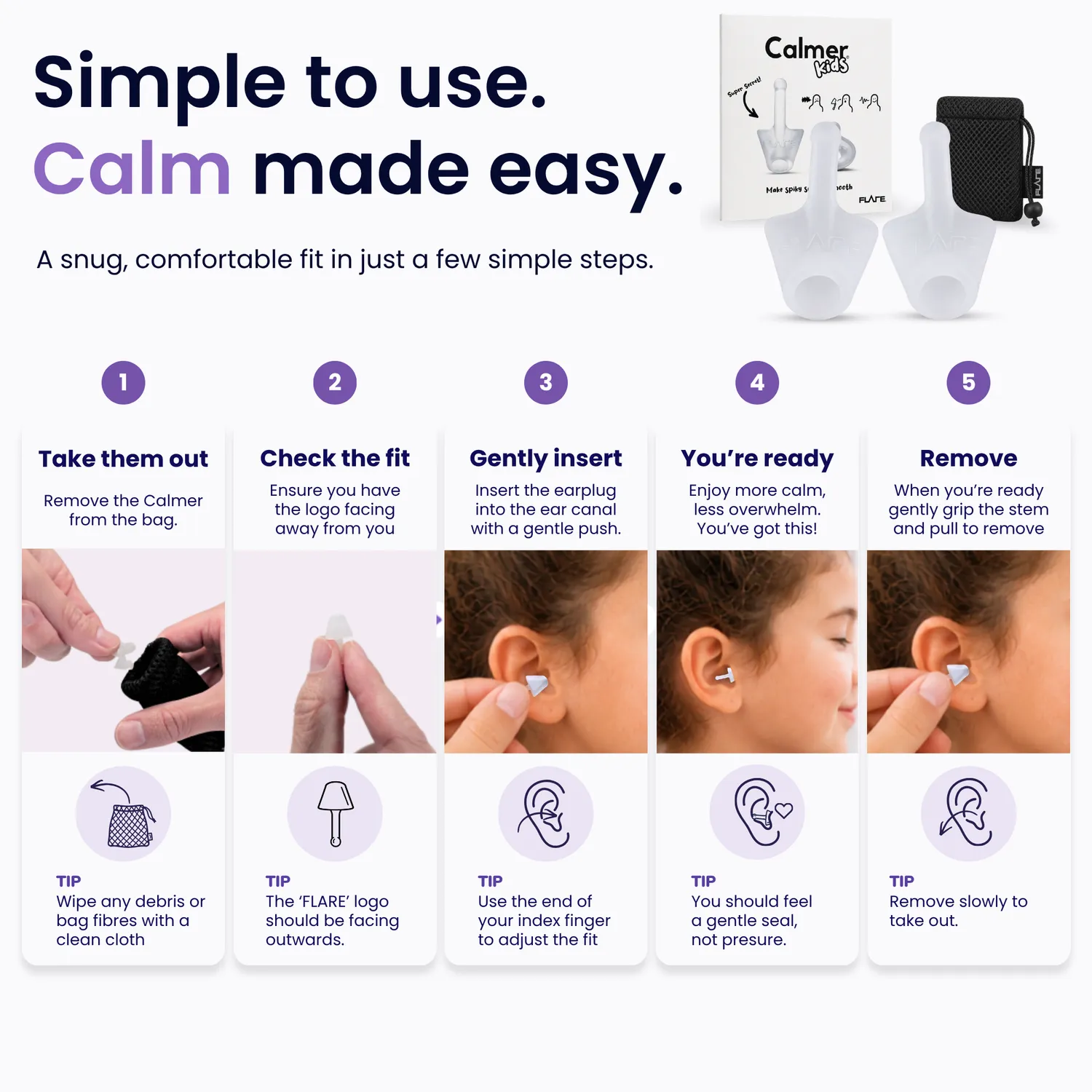 Flare Audio Calmer Kids oordopjes Translucent zonder koord