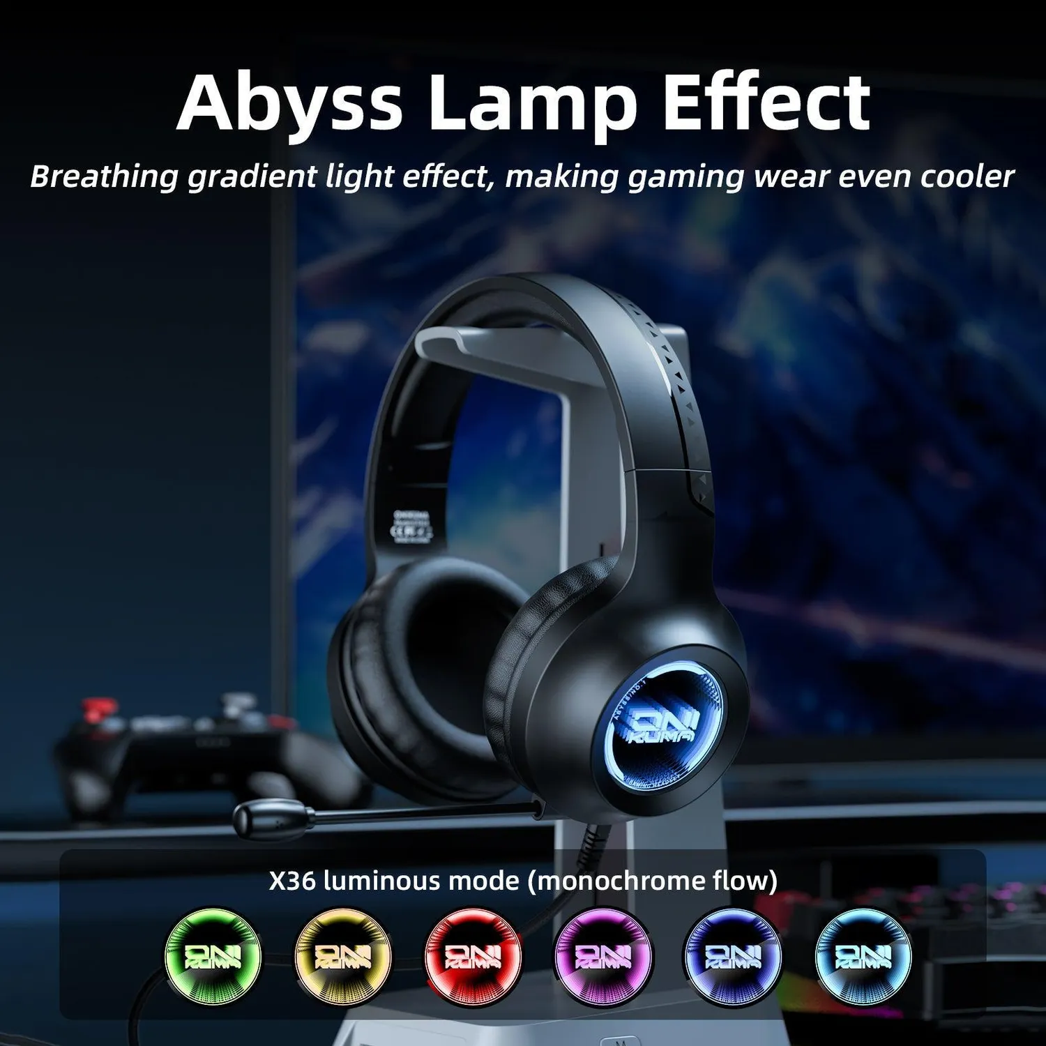 ONIKUMA X36 gaming headset zwart bedraad met licht
