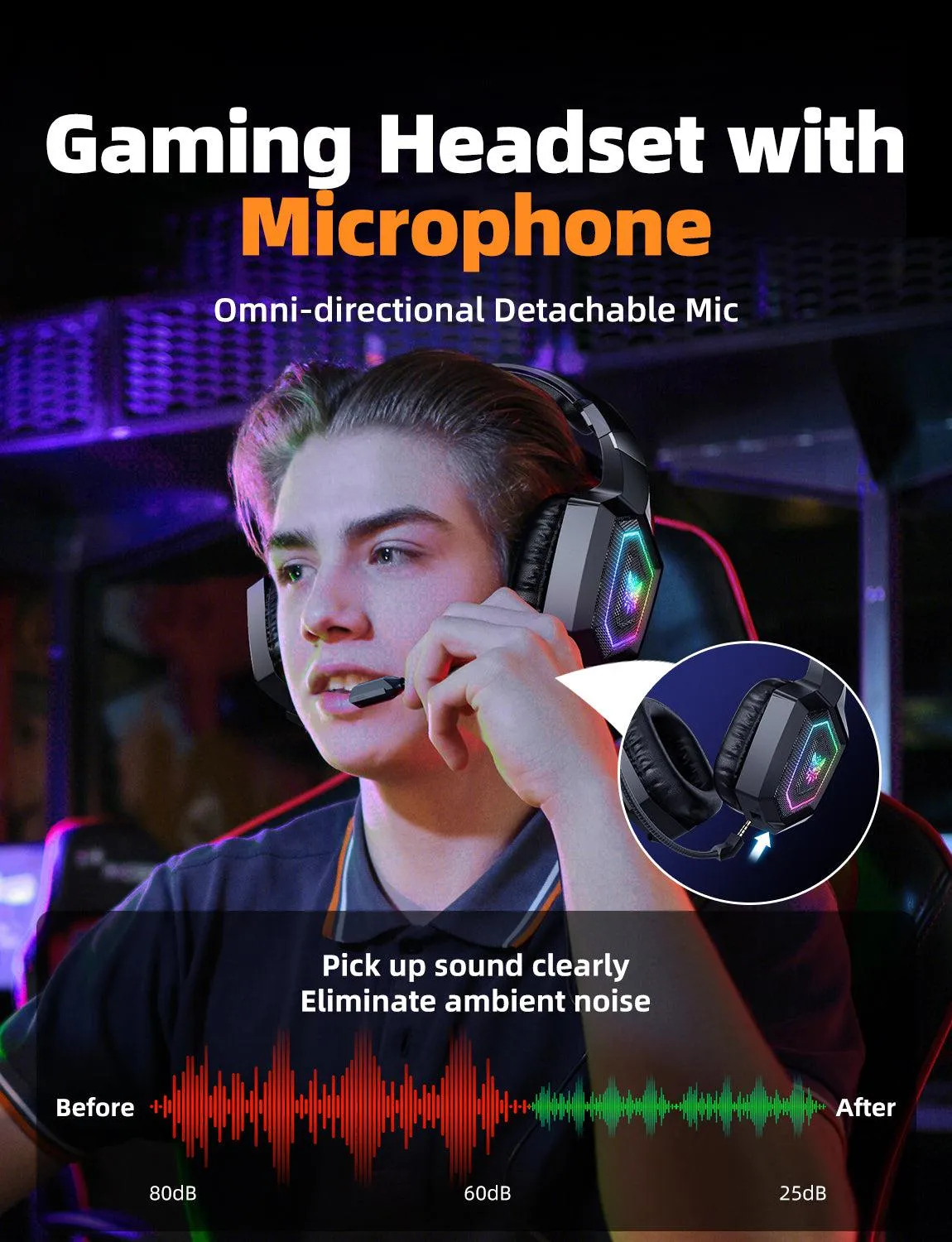 ONIKUMA GT806 draadloze gaming headset zwart 7.1