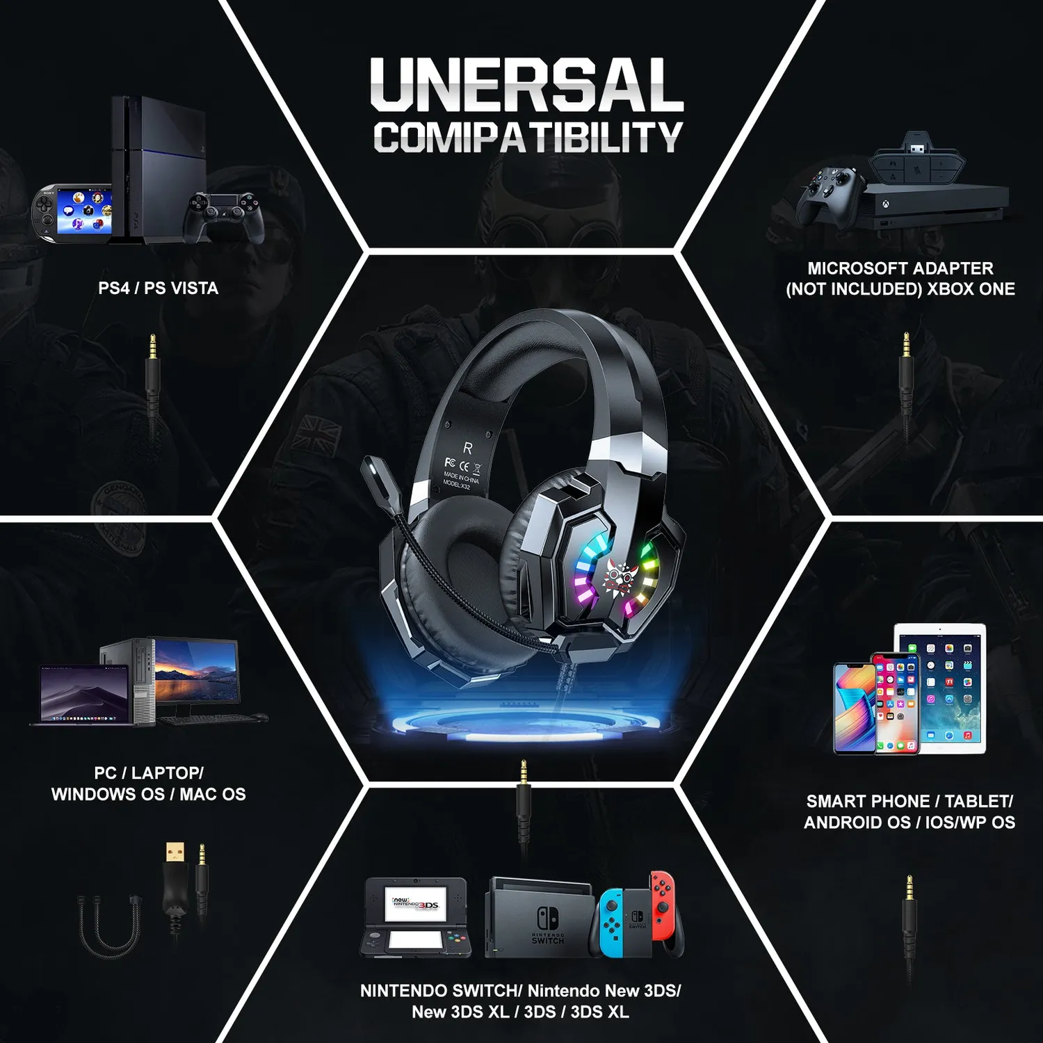 ONIKUMA X32 gaming headset bedraad zwart met RGB