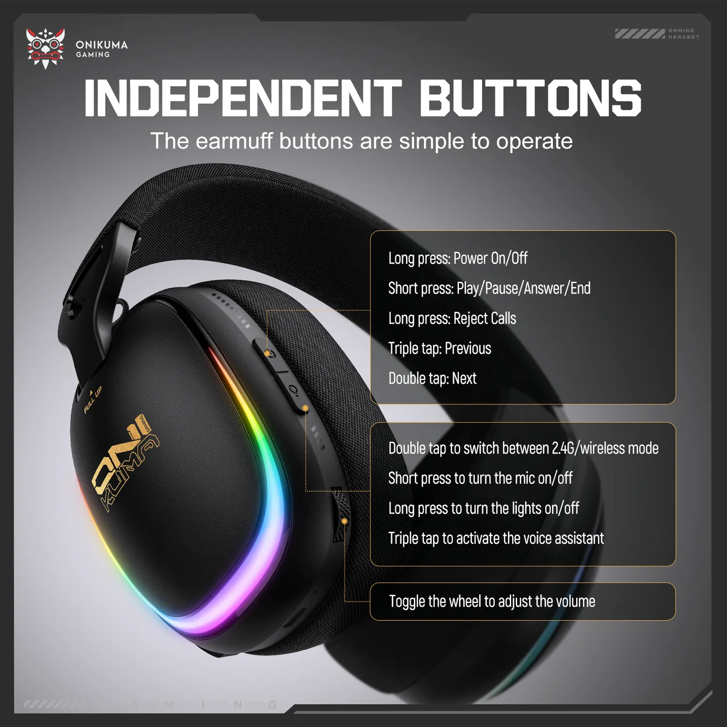 ONIKUMA GT805 gaming headset zwart draadloos low latency