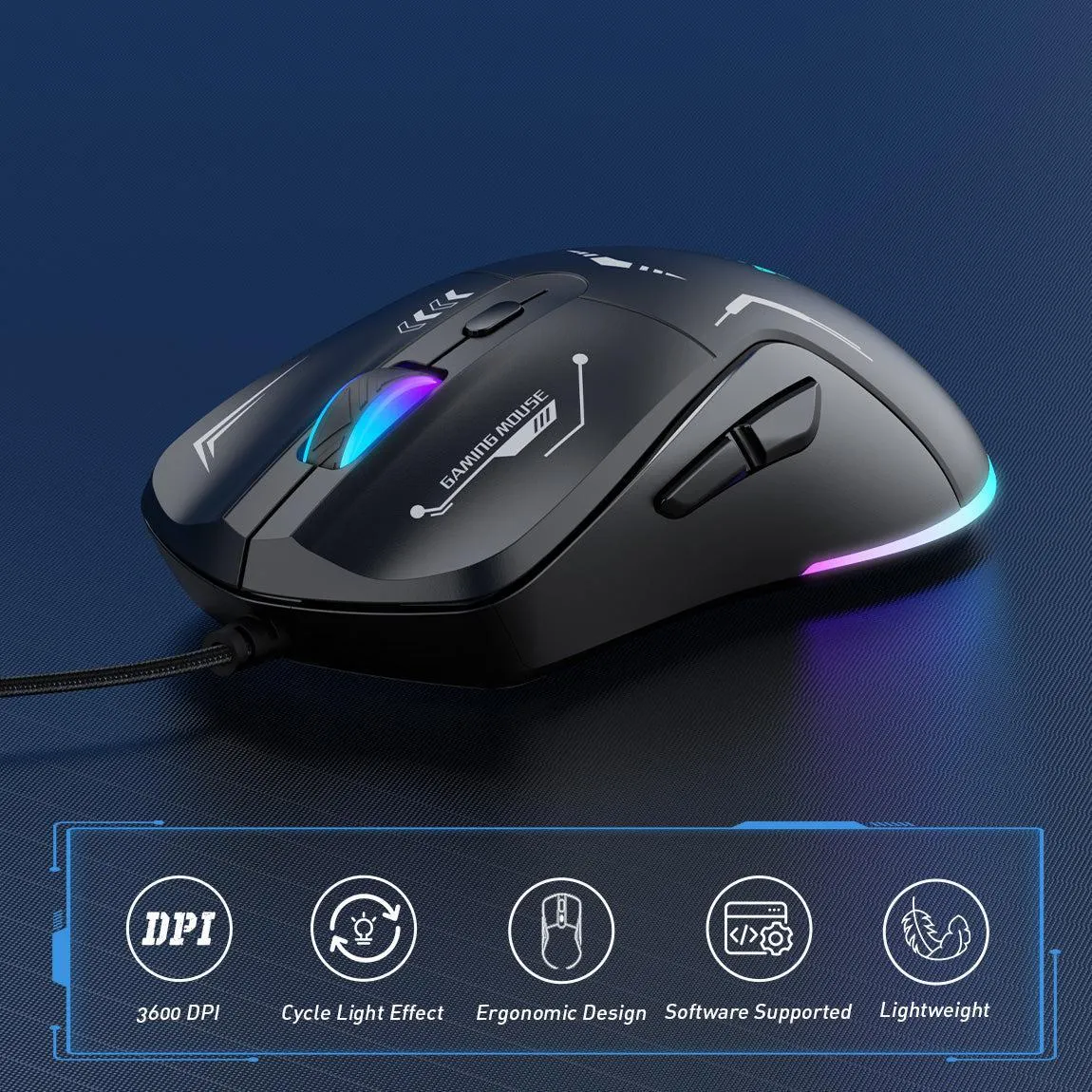 ONIKUMA CW917 gaming muis bedraad zwart RGB