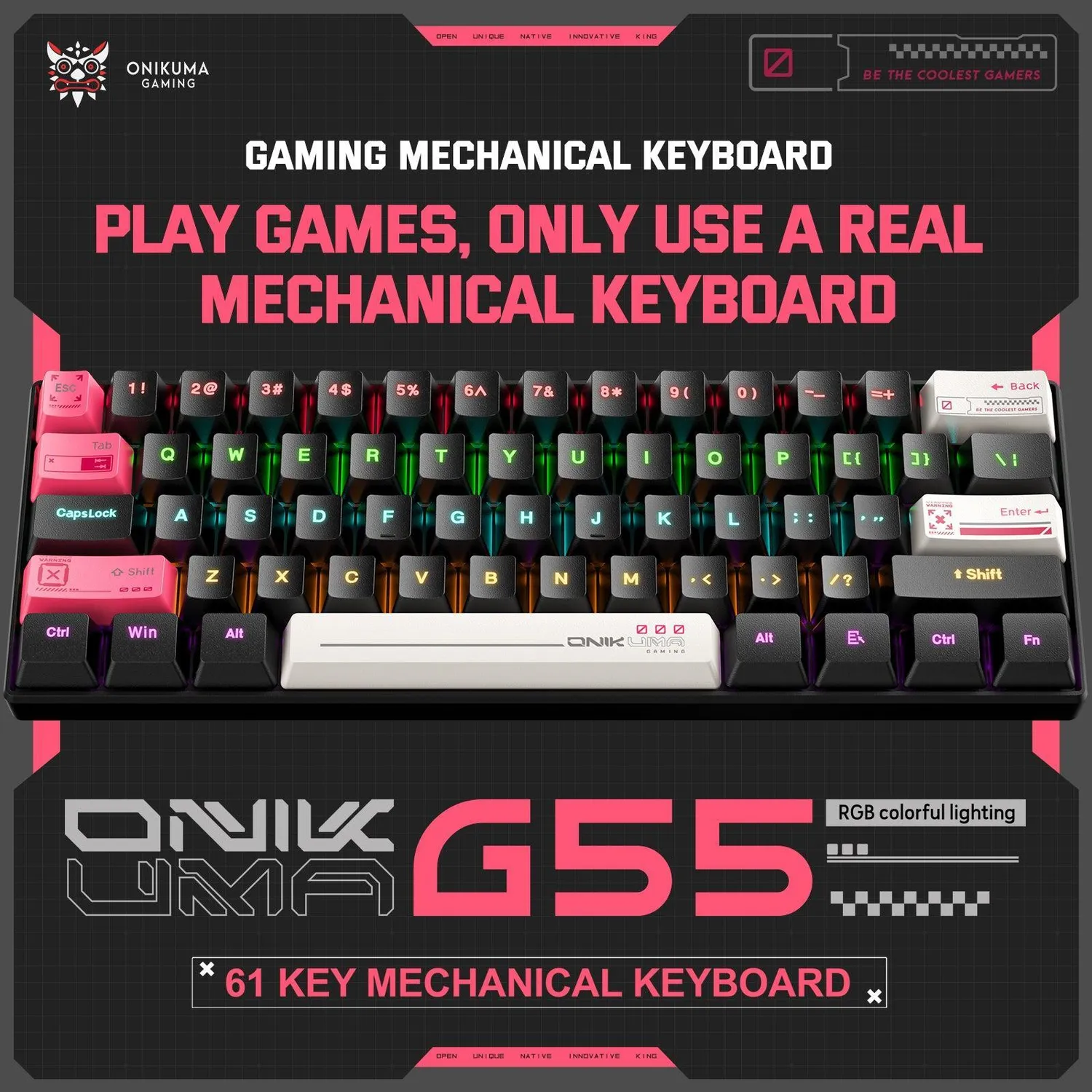 ONIKUMA G55 gaming toetsenbord 61 toetsen RGB compact