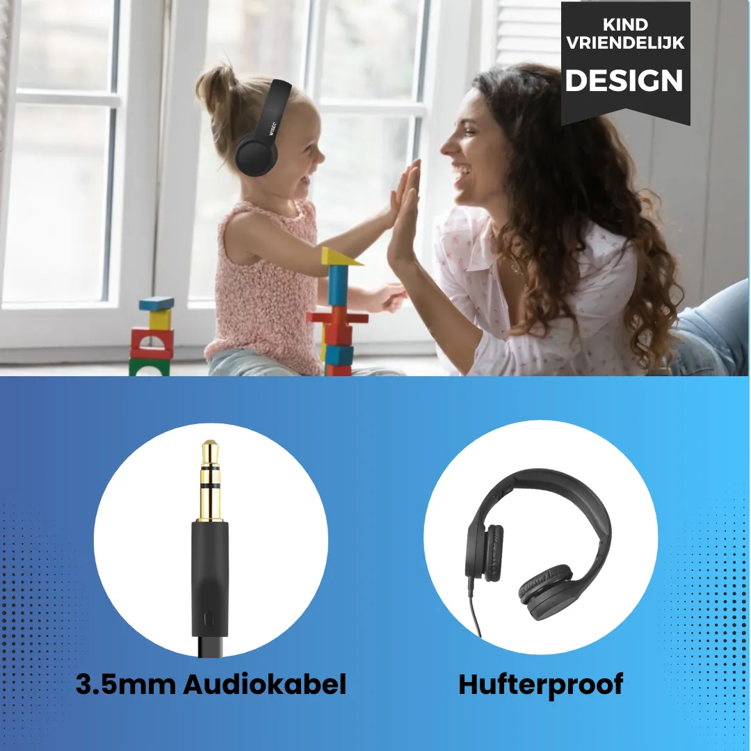 WiseQ Junior kinder koptelefoon bedraad zwart met 85 dB begrenzer