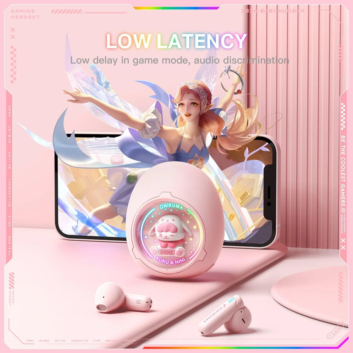 ONIKUMA T302 oordopjes roze met laadcase