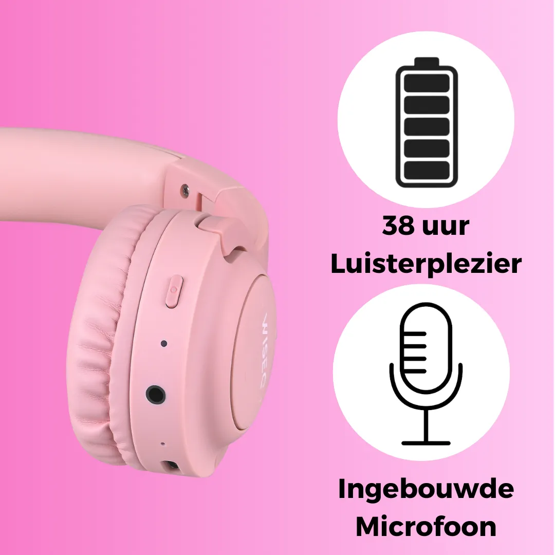 WISEQ Hero Kinderkoptelefoon bluetooth 38 uur roze