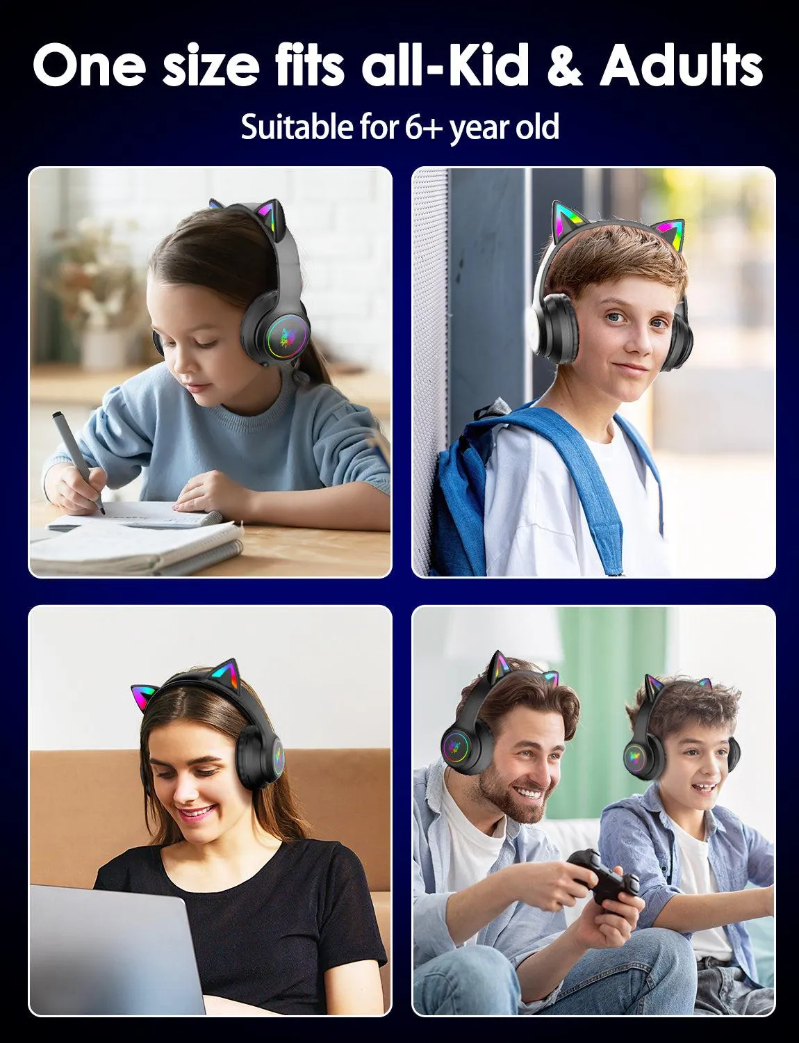 ONIKUMA B90 cat ear headset roze bluetooth