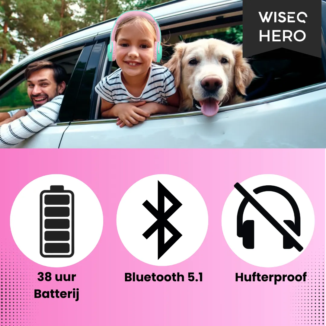 WISEQ Hero kinderkoptelefoon Unicorn-Bubblegum 38 uur volumebegrensd
