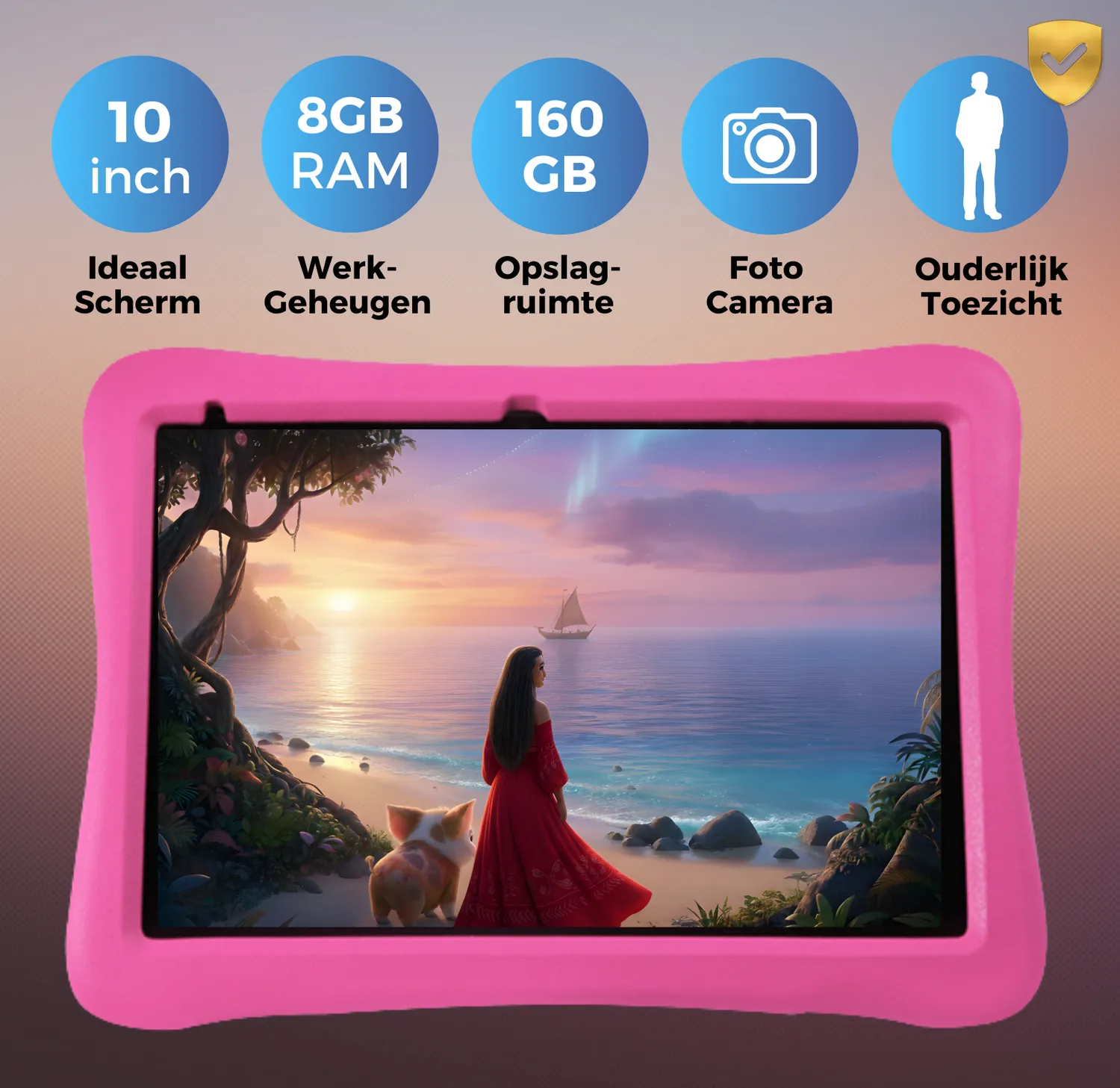 WiseQ WiseTab kindertablet 10 inch 160GB roze met hoes