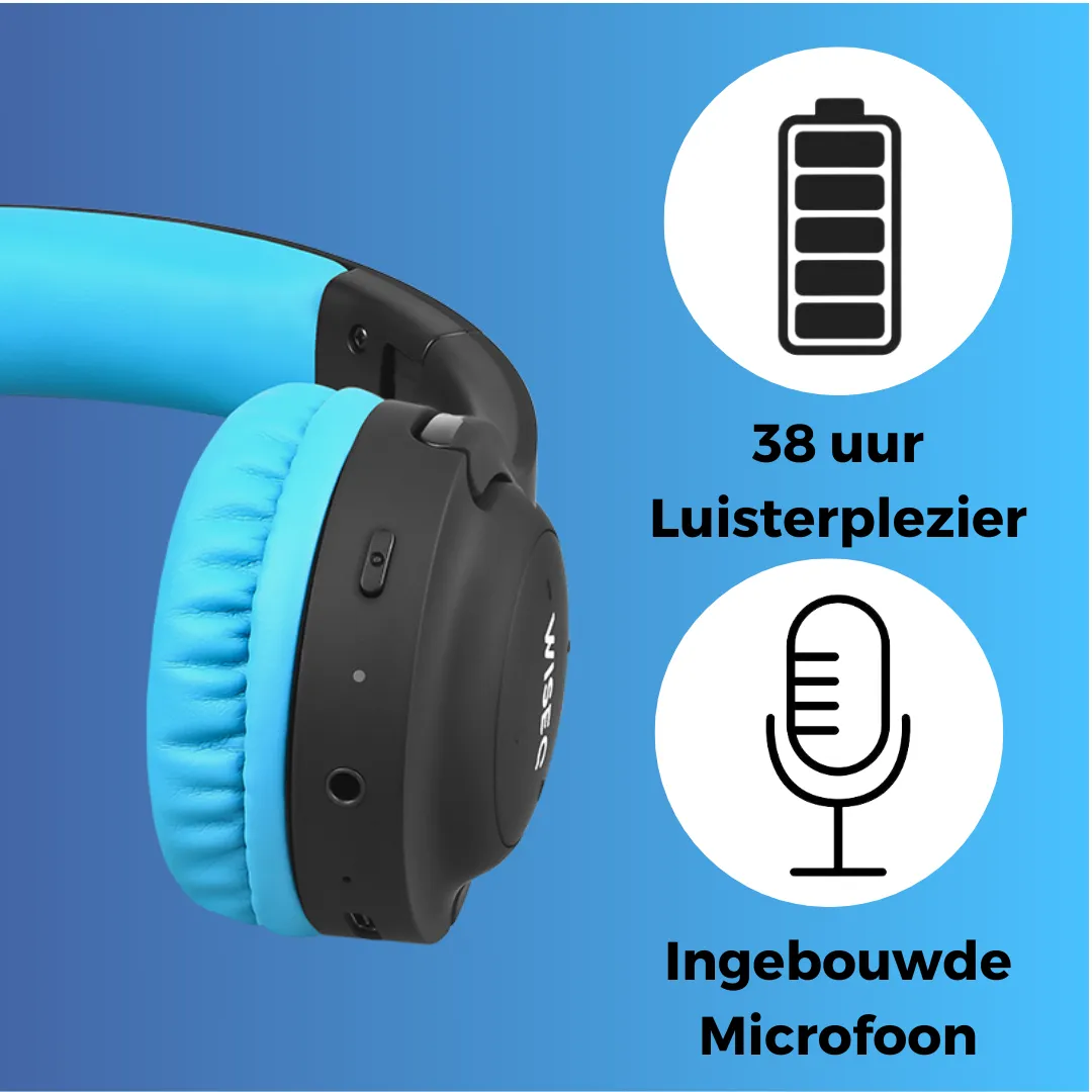 WISEQ Hero Kinder Koptelefoon Draadloos Zwart-Blauw –38u
