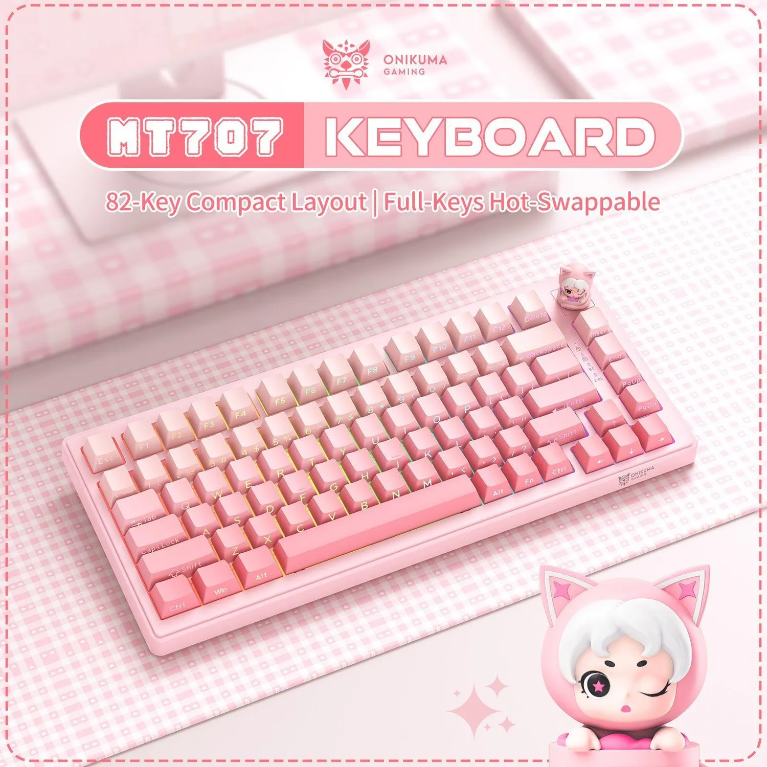ONIKUMA MT707 gaming toetsenbord roze RGB draadloos