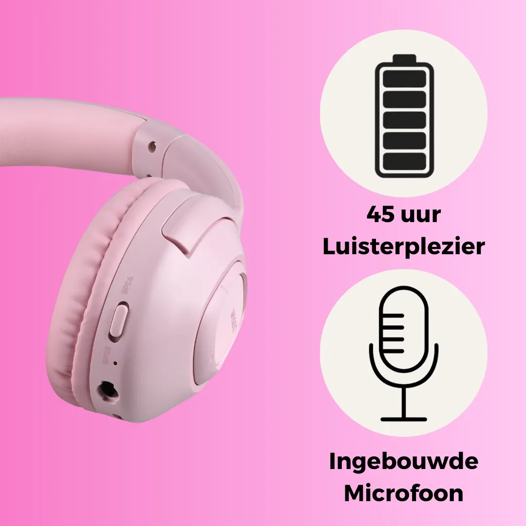 WISEQ Unbreakable Kinderkoptelefoon Draadloos Roze 45u