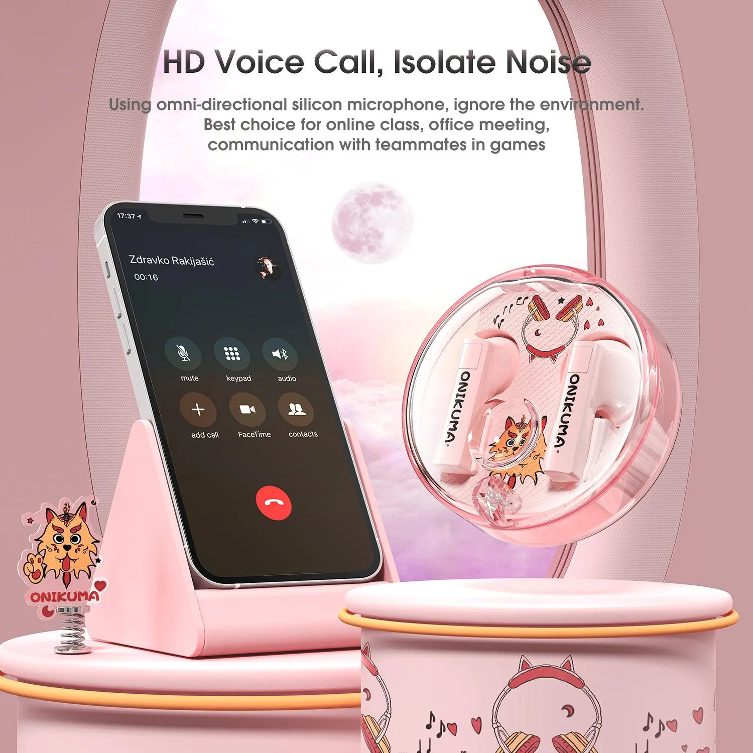 ONIKUMA T301 oordopjes draadloos roze touch control