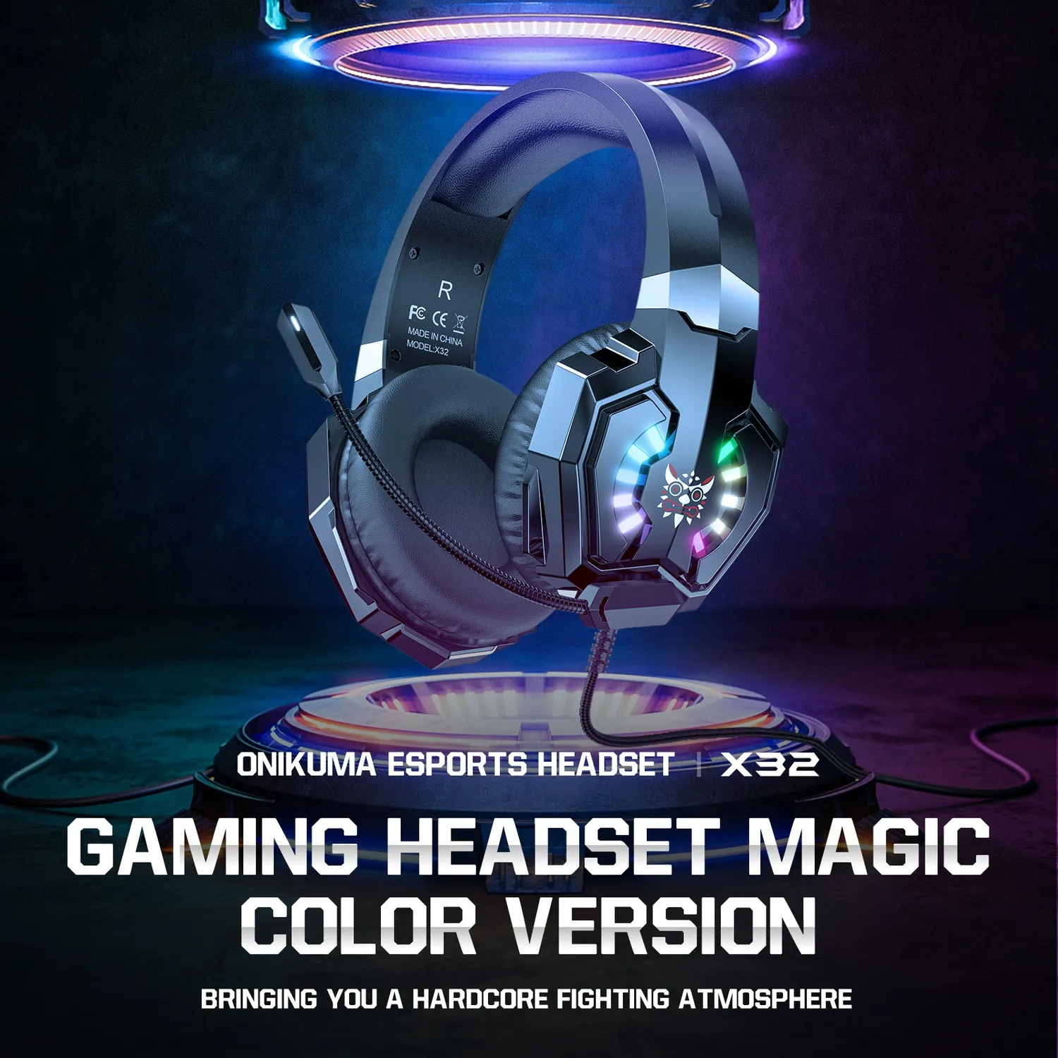ONIKUMA X32 gaming headset bedraad zwart met RGB