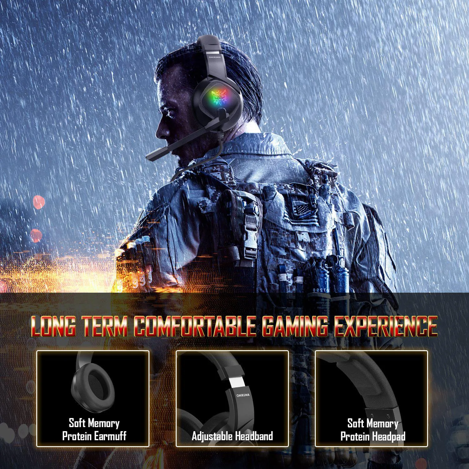 ONIKUMA K19 gaming headset zwart bedraad stereo