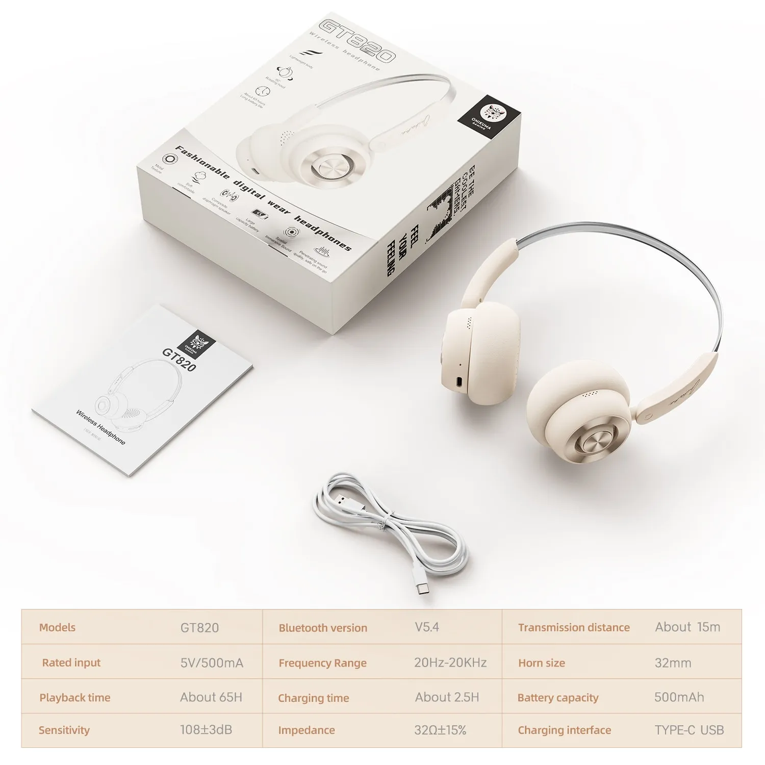 ONIKUMA GT820 koptelefoon beige 65 uur