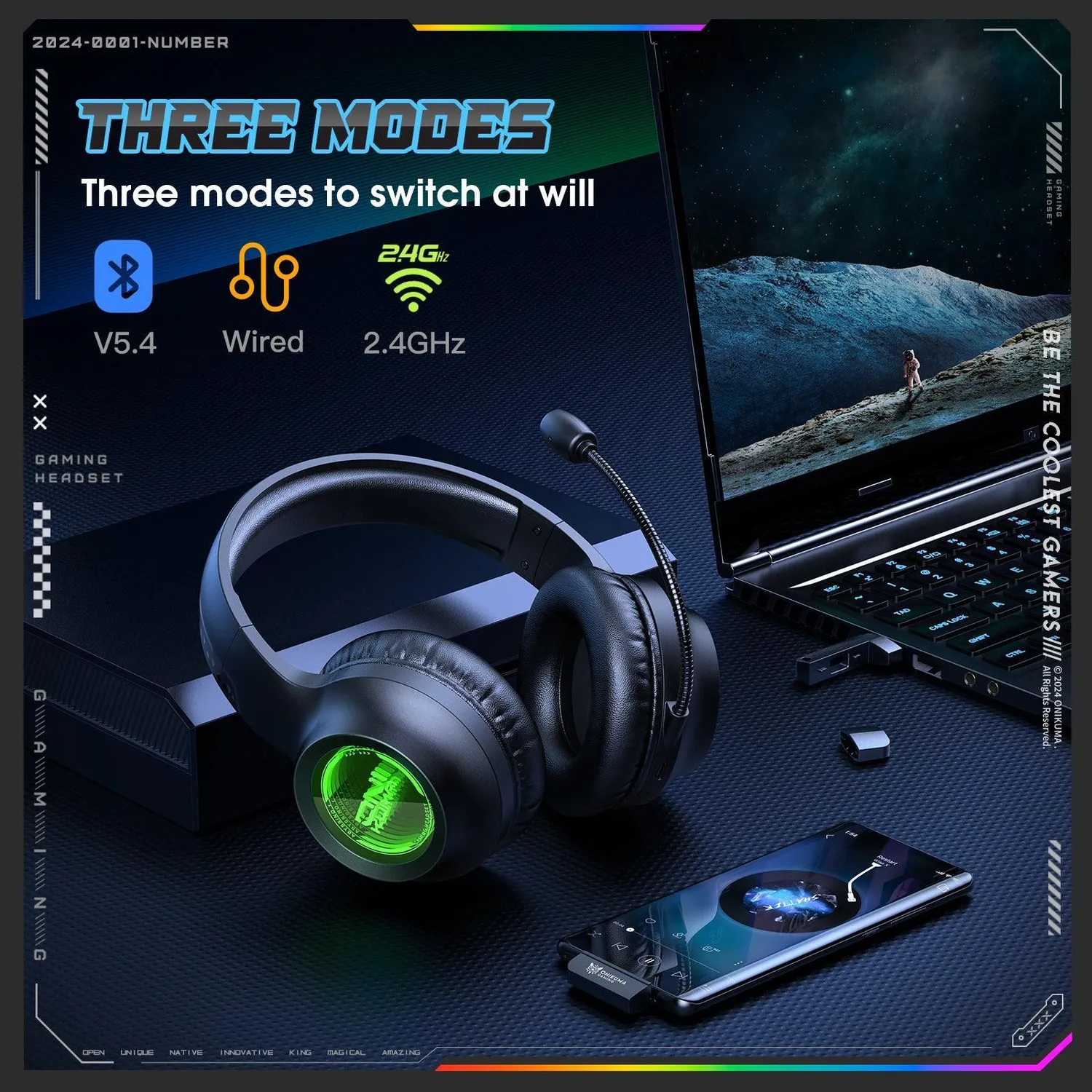 ONIKUMA GT818 gaming headset zwart bluetooth 20 uur