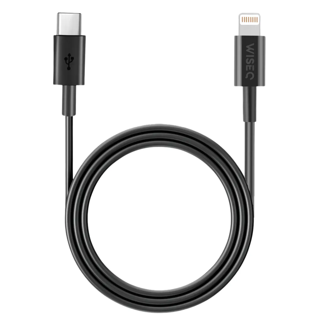 WiseQ USB-C naar Lightning kabel 2 meter zwart snelladen