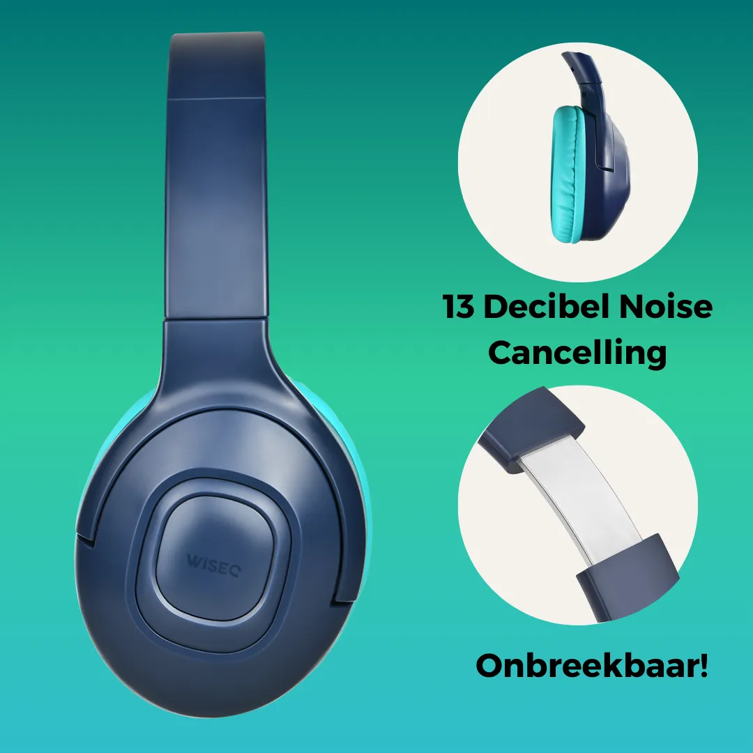 WISEQ Unbreakable kinder koptelefoon blauw draadloos 45 uur