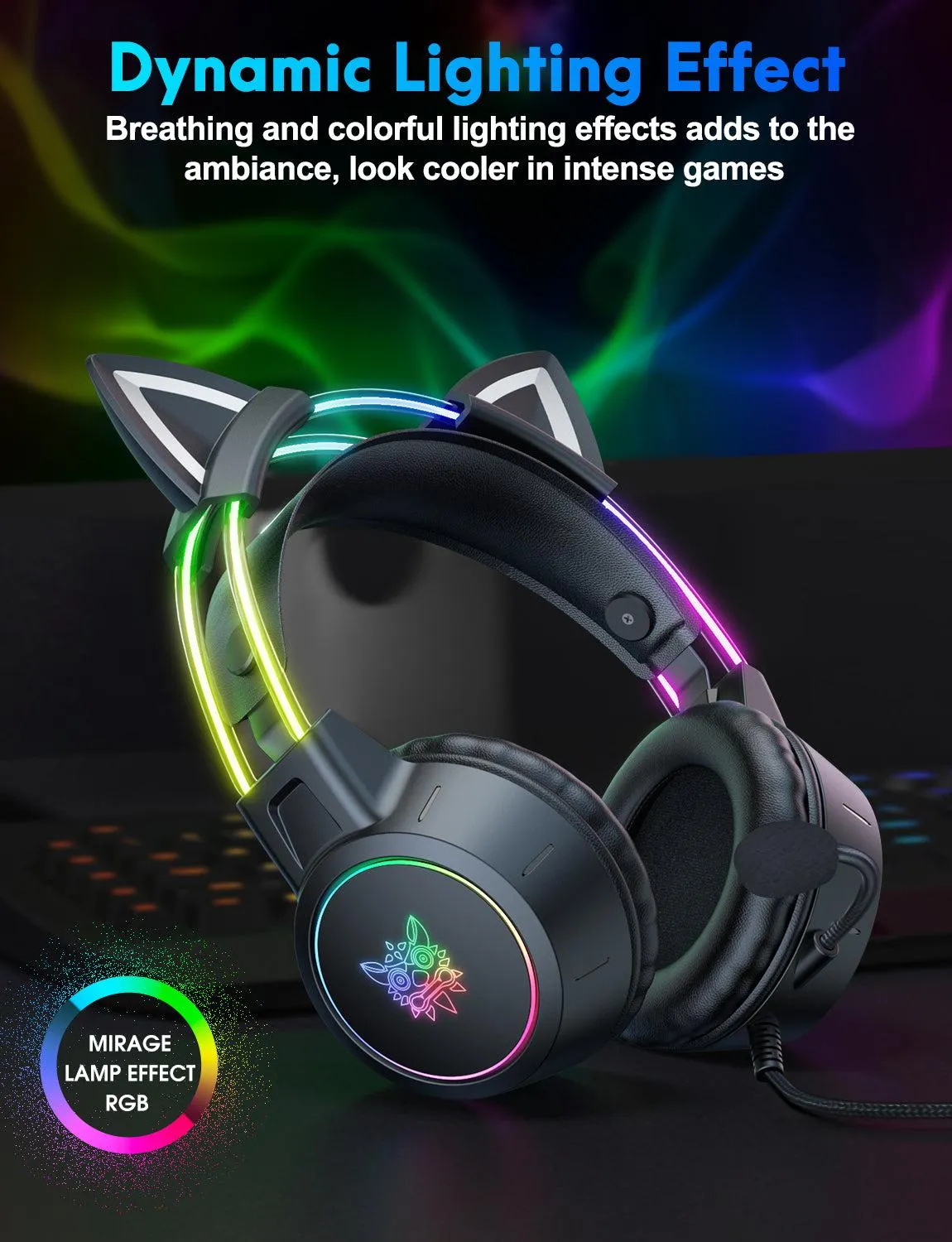 ONIKUMA X15 Pro gaming headset zwart kattenoren
