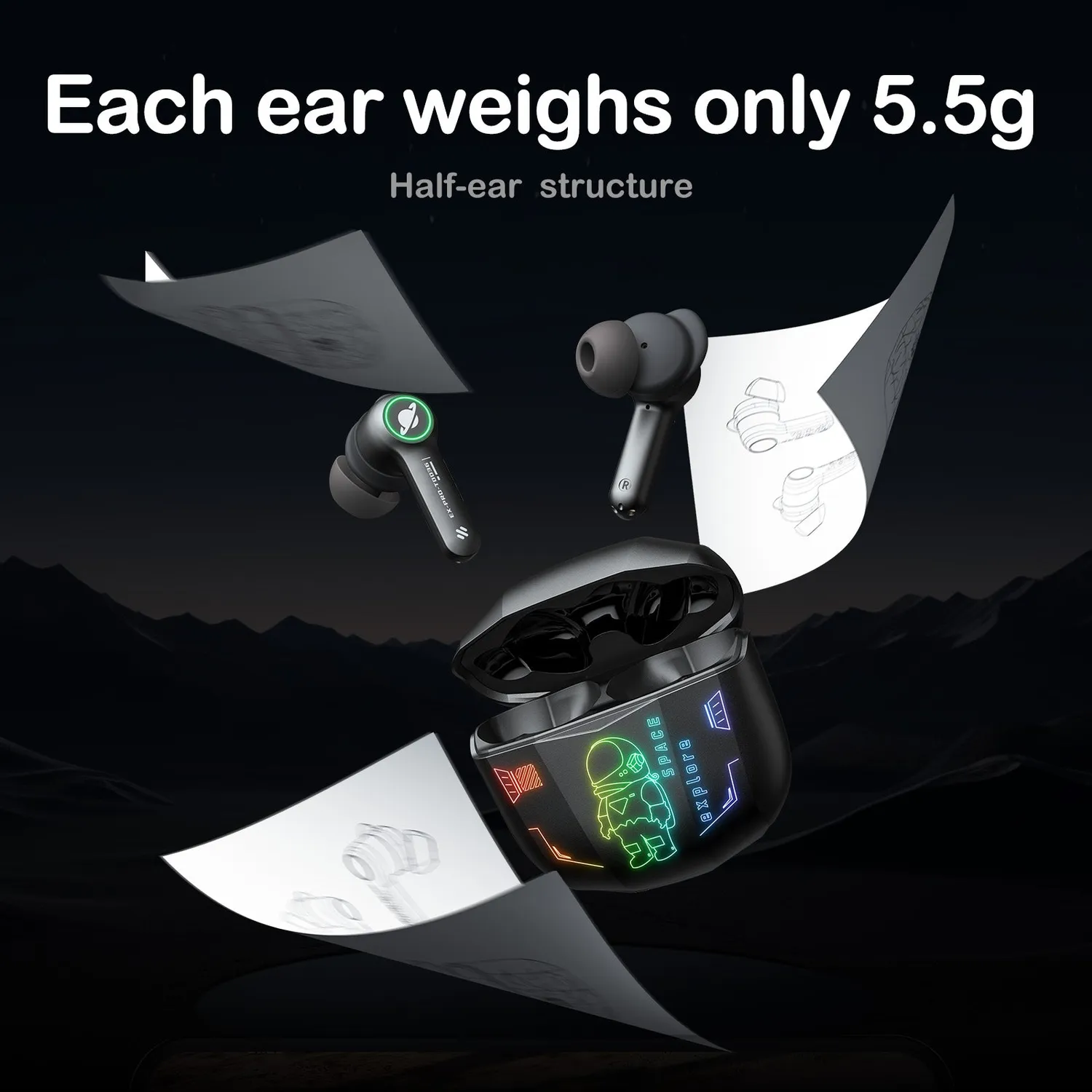 ONIKUMA T36 gaming oordopjes TWS RGB low latency