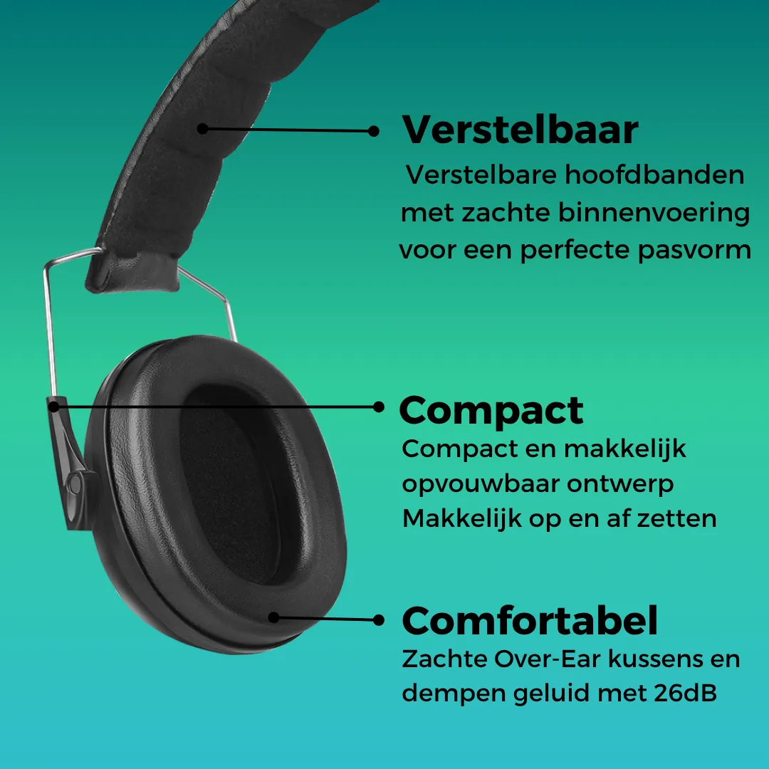 WISEQ Gehoorbescherming Kinderen Oorkappen Zwart 26dB