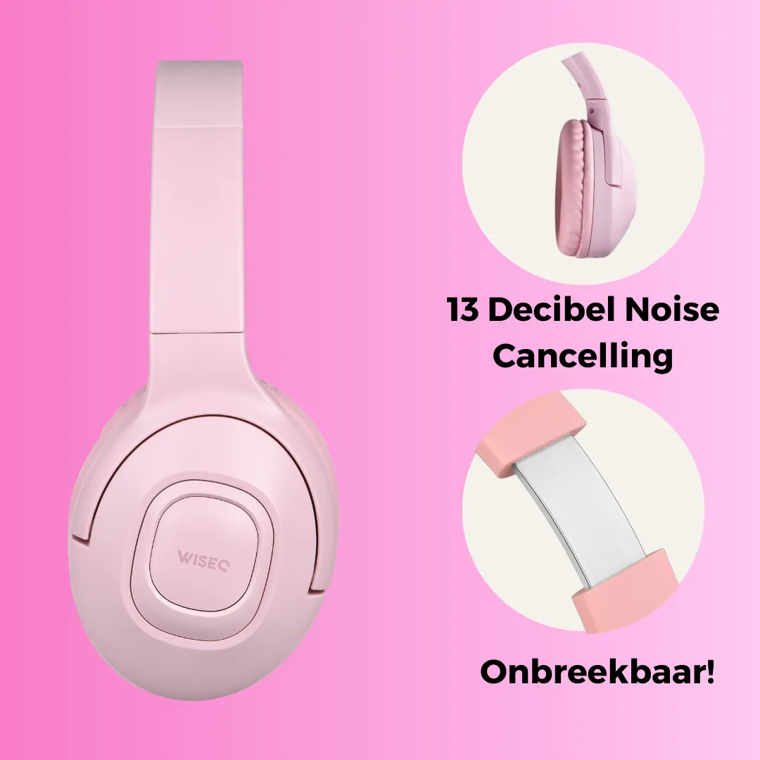 WISEQ Unbreakable Kinderkoptelefoon Draadloos Roze 45u