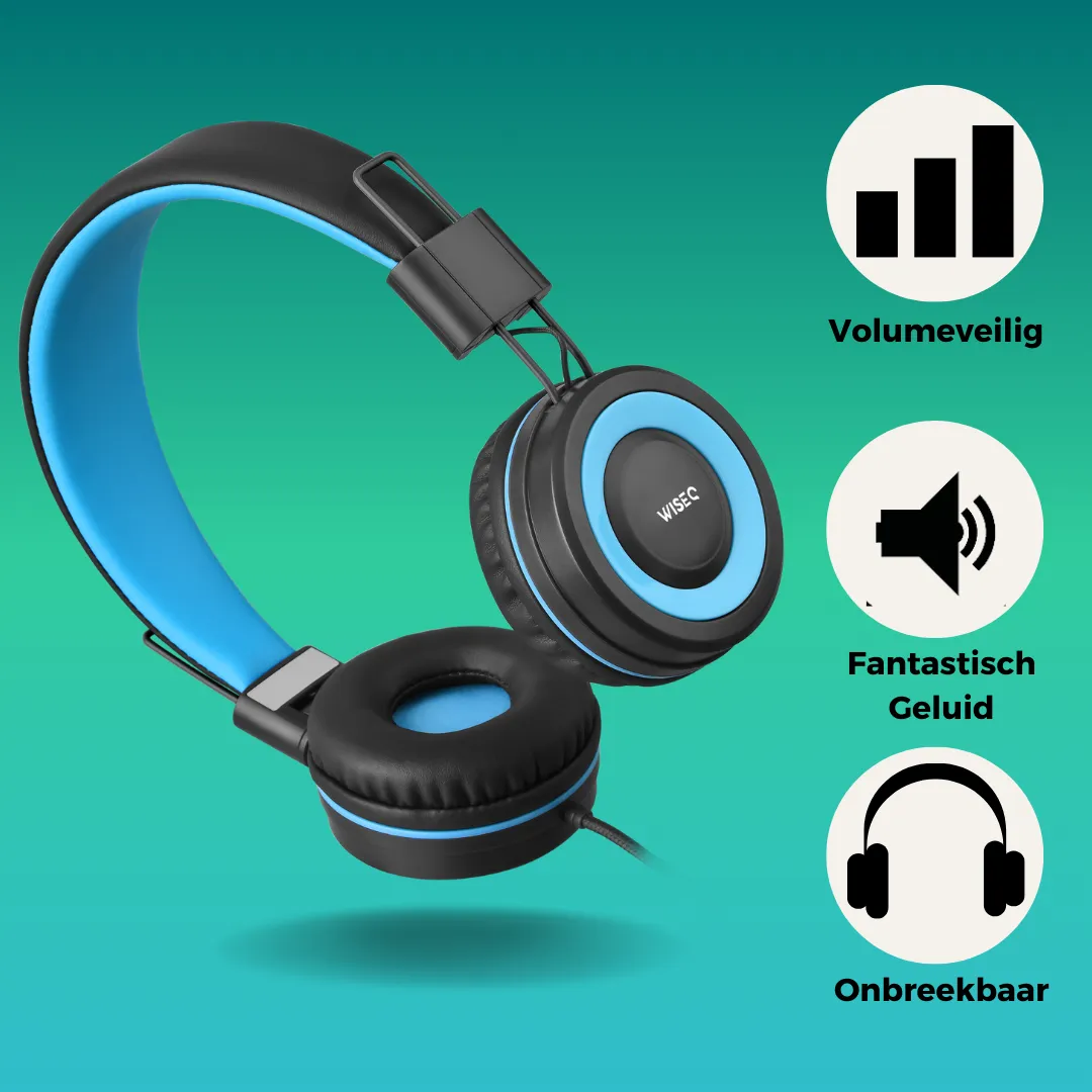 WISEQ One Bedrade Kinder Koptelefoon Zwart-Blauw – 85dB