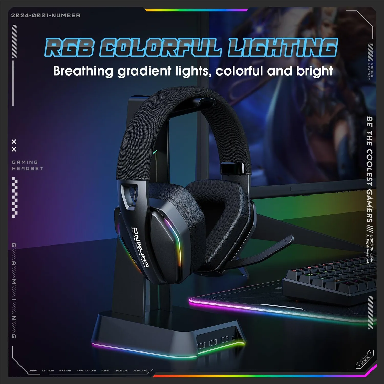 ONIKUMA GT826 gaming headset zwart 3-modi 20 uur