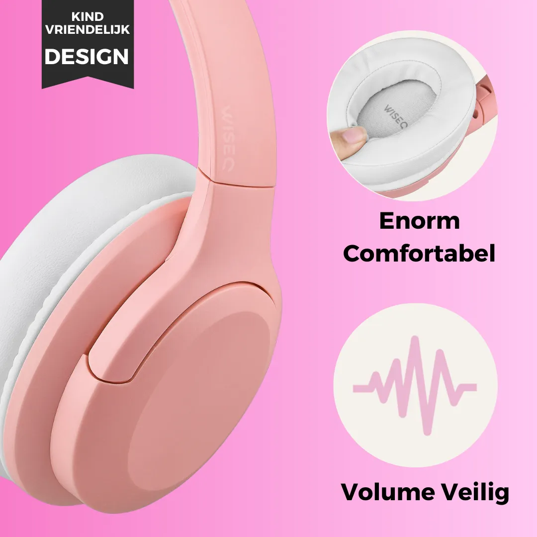 WISEQ Kids ANC kinderkoptelefoon roze noise cancelling