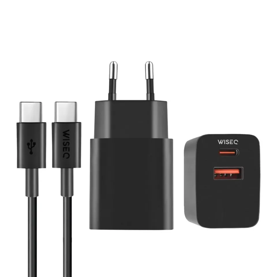WiseQ 33W Snellader Zwart met 2m USB-C Kabel Dual Port