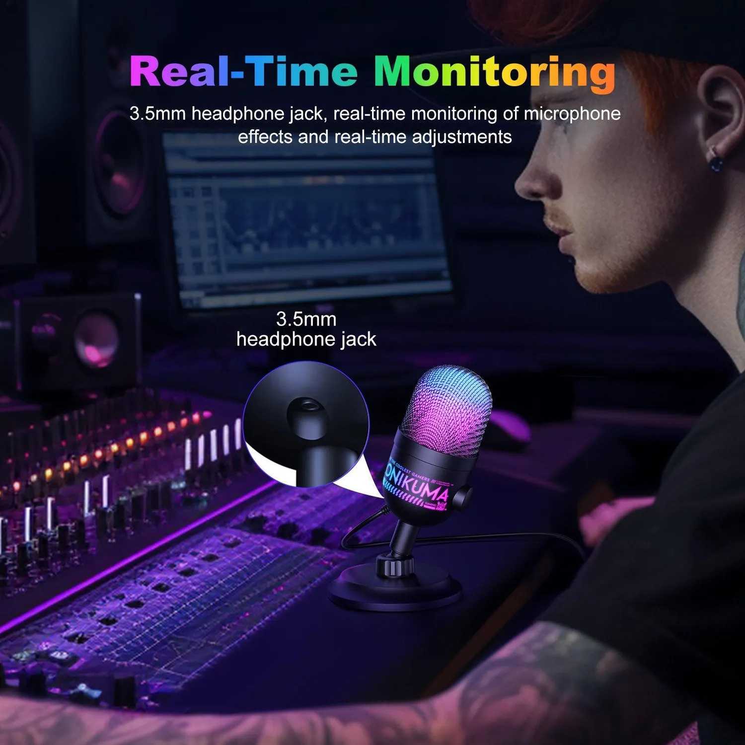 ONIKUMA M930 studio microfoon zwart USB met RGB