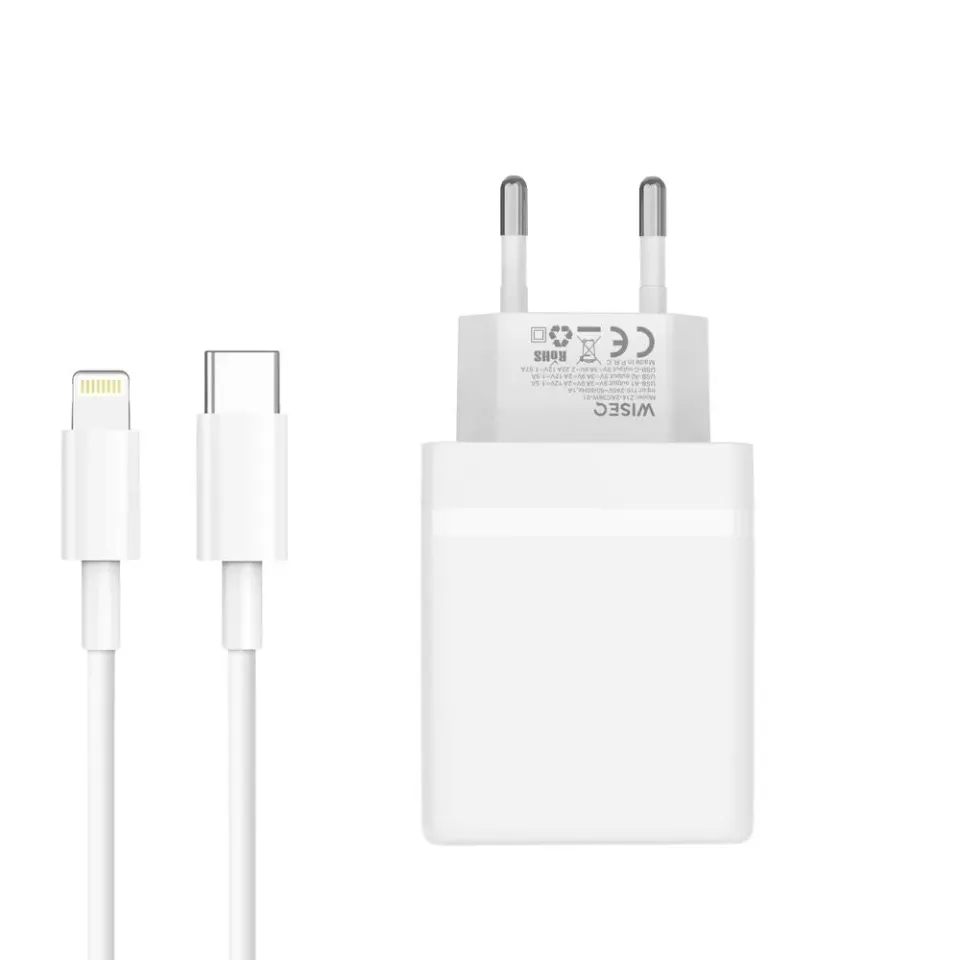 WISEQ 38W Snellader 3-Poorts USB-C Lightning 3M Wit