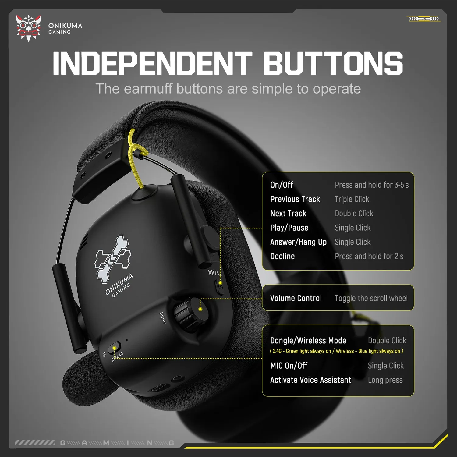 ONIKUMA GT888 draadloze gaming headset zwart 60 uur