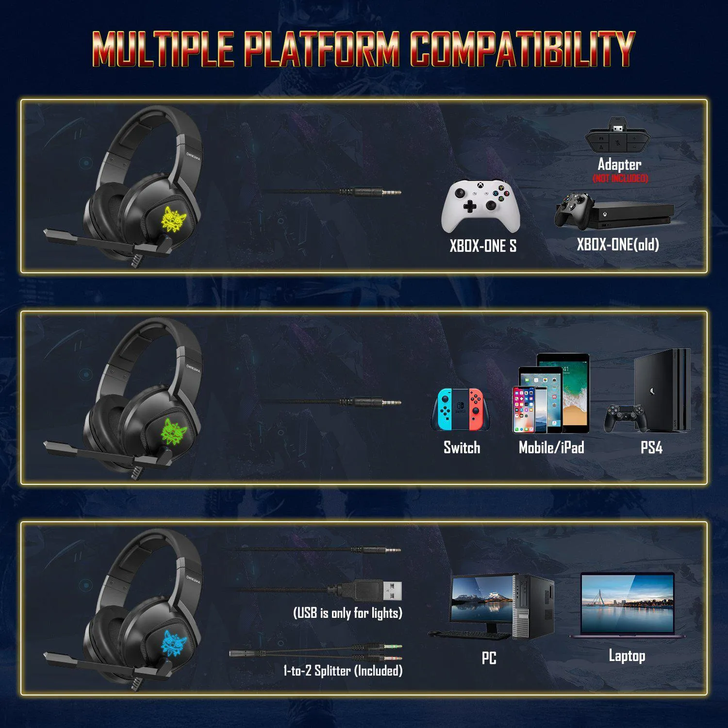 ONIKUMA K19 gaming headset zwart bedraad stereo
