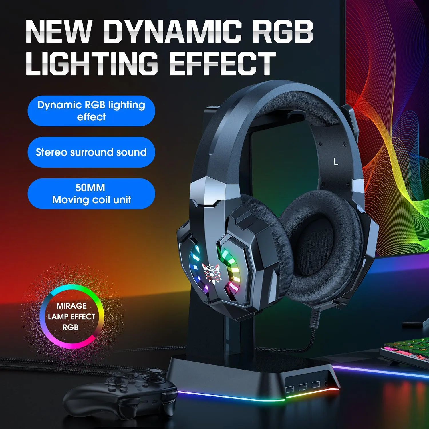 ONIKUMA X32 gaming headset bedraad zwart met RGB